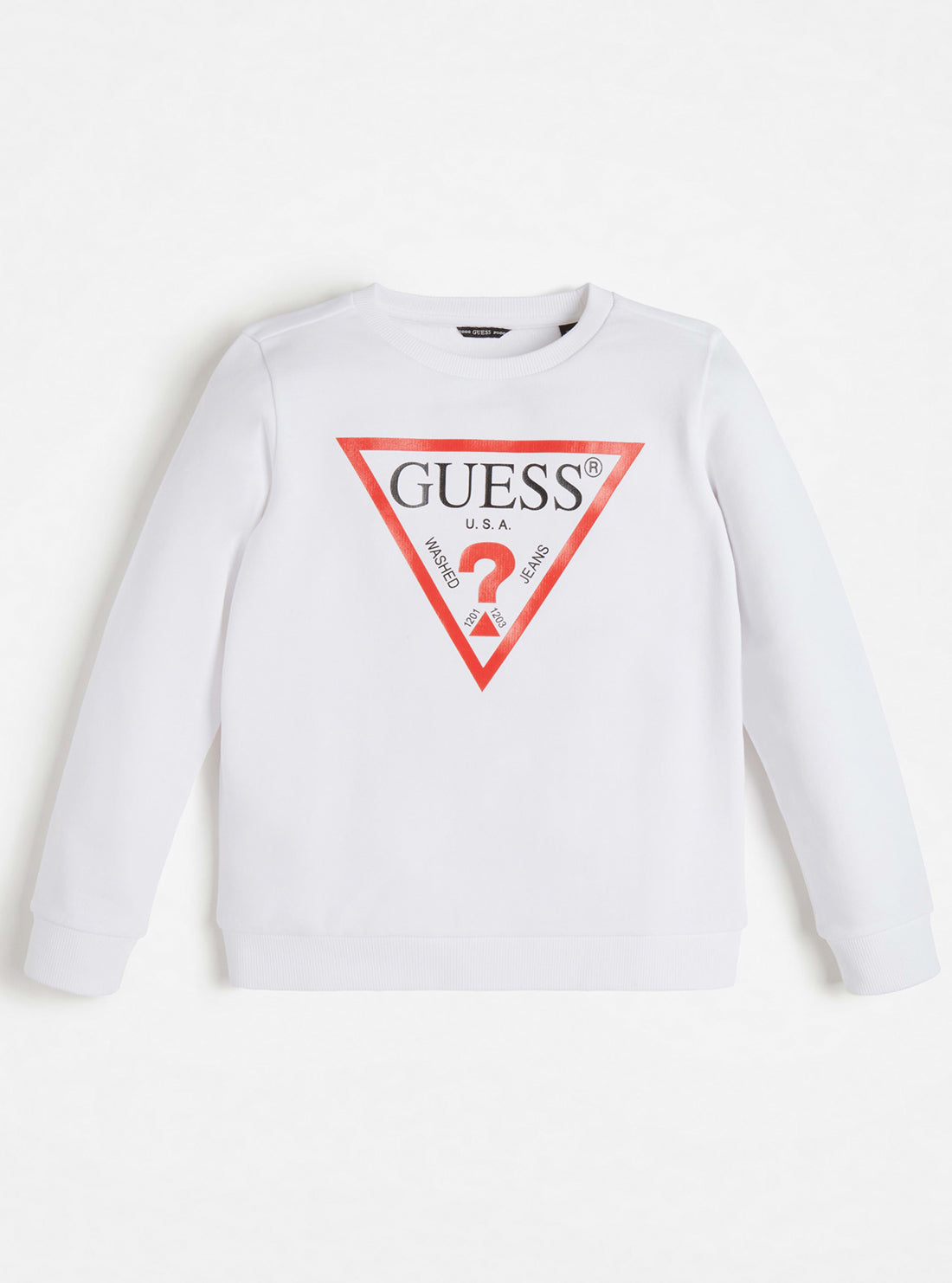 GUESS Big Boys White Long Sleeve Fleece Pullover Top (7-16) L73Q09K5WK0 Front View
