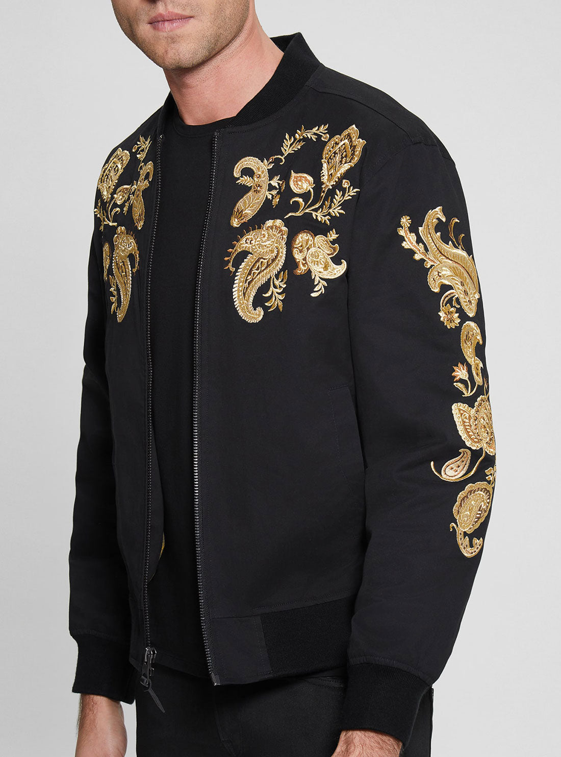 GUESS Men's Black Maxim Embroidered Bomber Jacket M3RL48RDYK0 Side View
