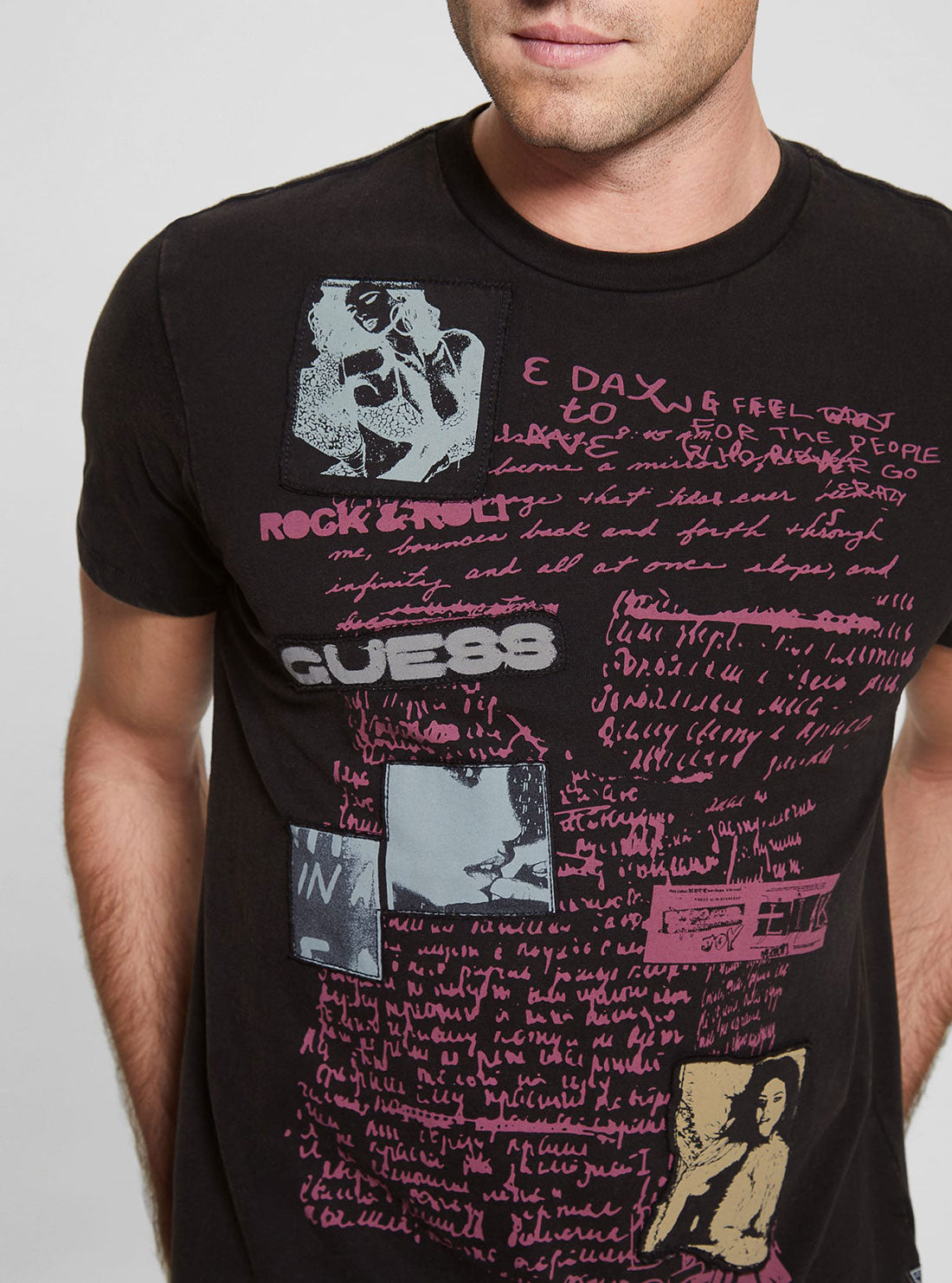 GUESS Men's Black Multi Tour T-Shirt M3RI61KBDL0 Detail View