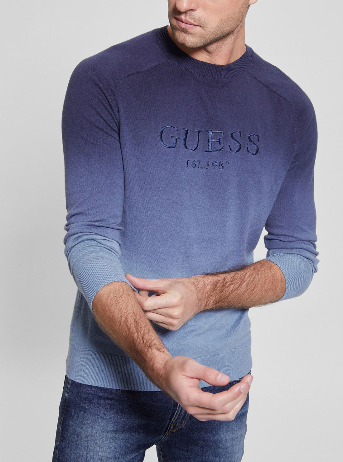 GUESS Men's Blue Pace Deep Dye Jumper M2BR18Z3190 Detail View
