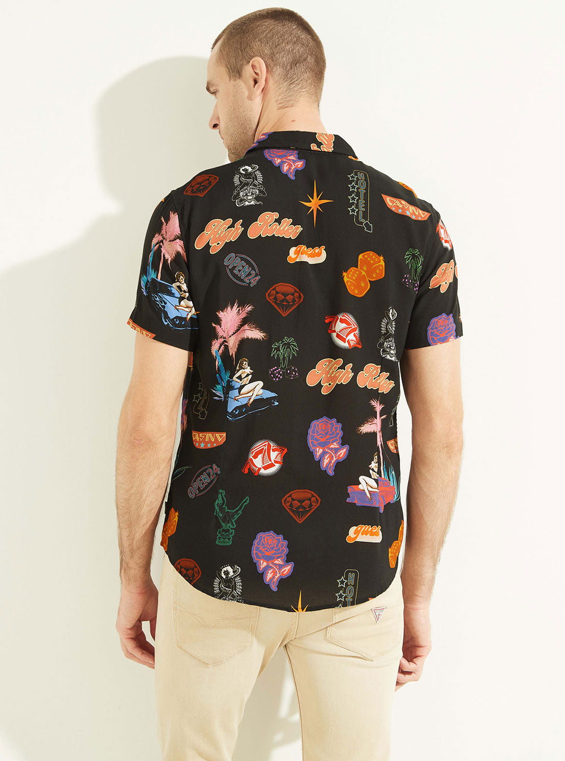 GUESS Men's Eco Black Road Trippin Rayon Shirt M2YH47WD4Z2 Back View
