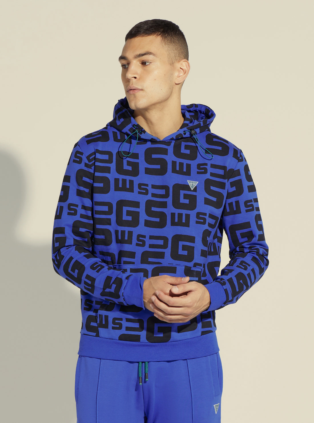 GUESS Men's Eco Blue Galen Logo Active Jumper Z2YQ16K7ON1 Side View