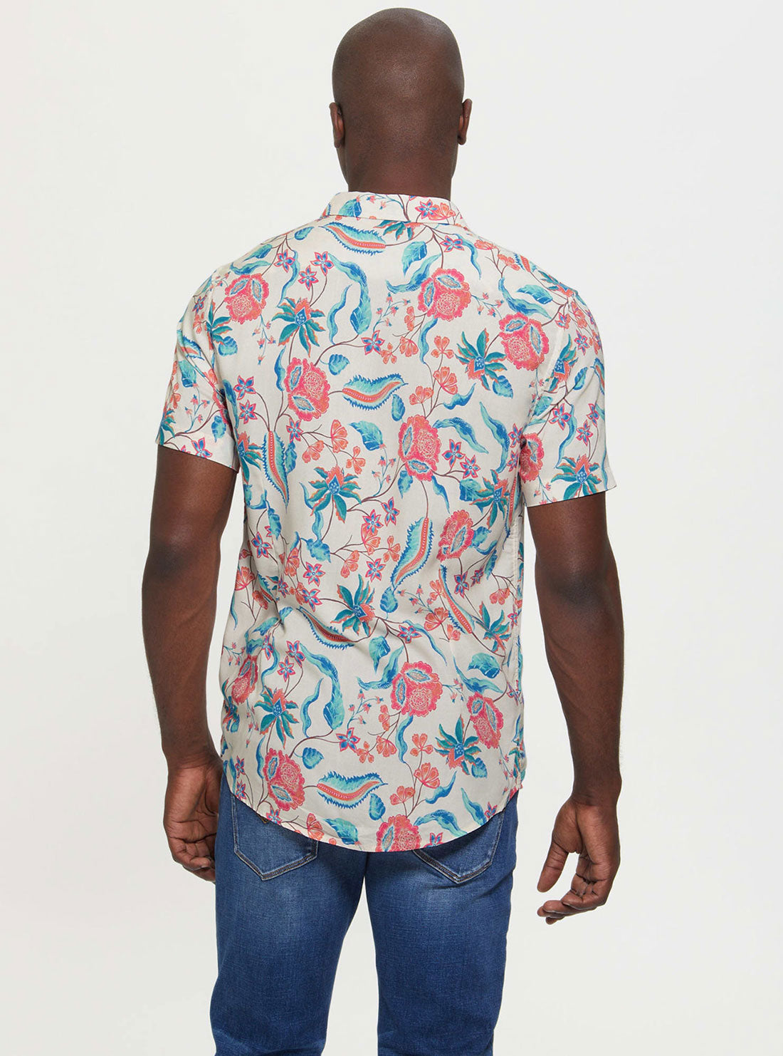GUESS Men's Eco Floral Estate Rayon Shirt M2BH10WD4Z2 Back View