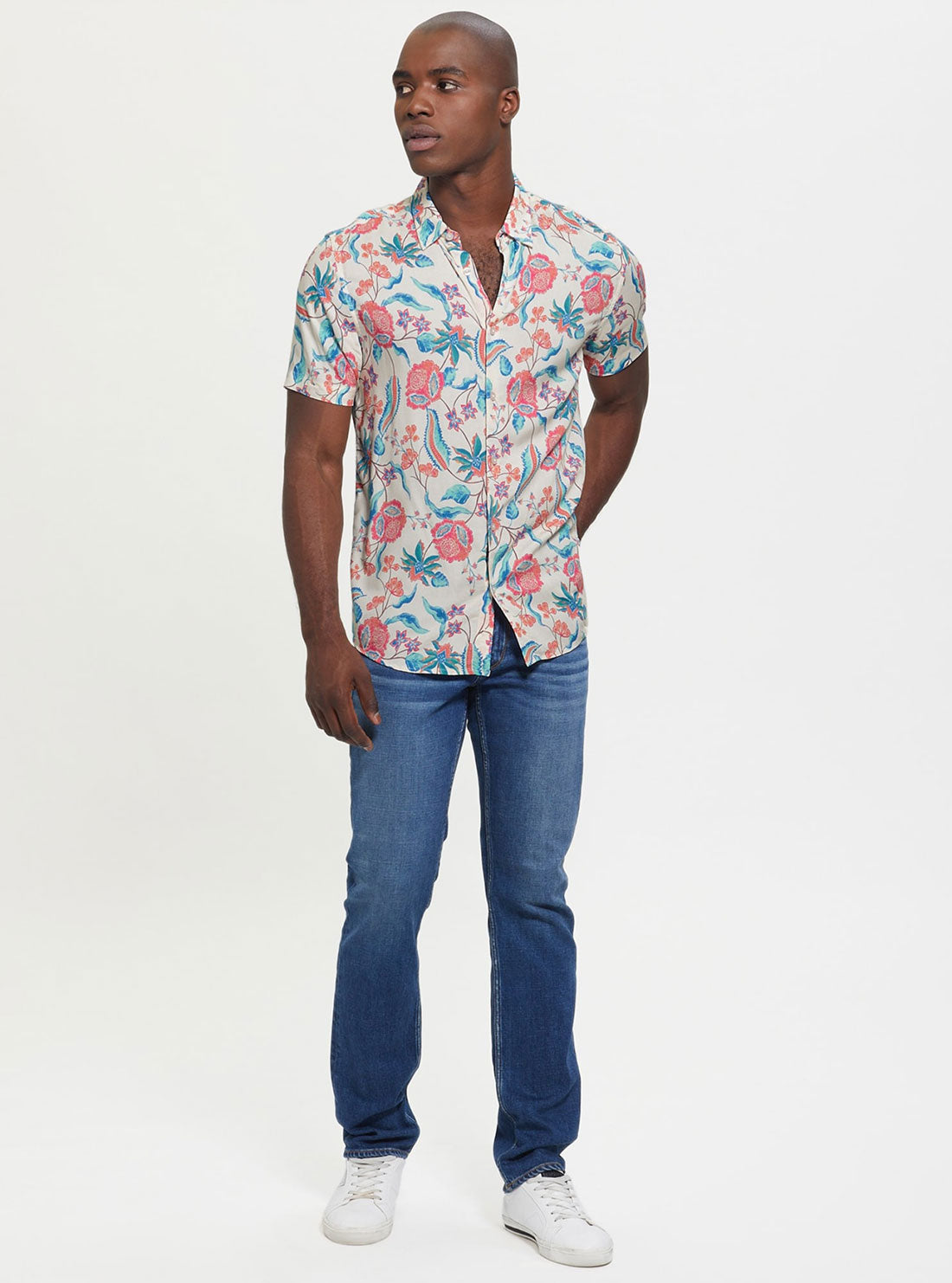GUESS Men's Eco Floral Estate Rayon Shirt M2BH10WD4Z2 Full View