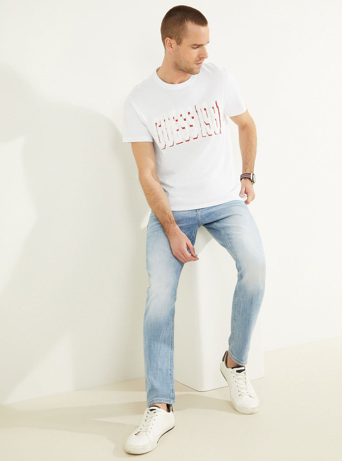 GUESS Men's Eco White Academy Logo T-Shirt M2YI29K8FQ1 Full View