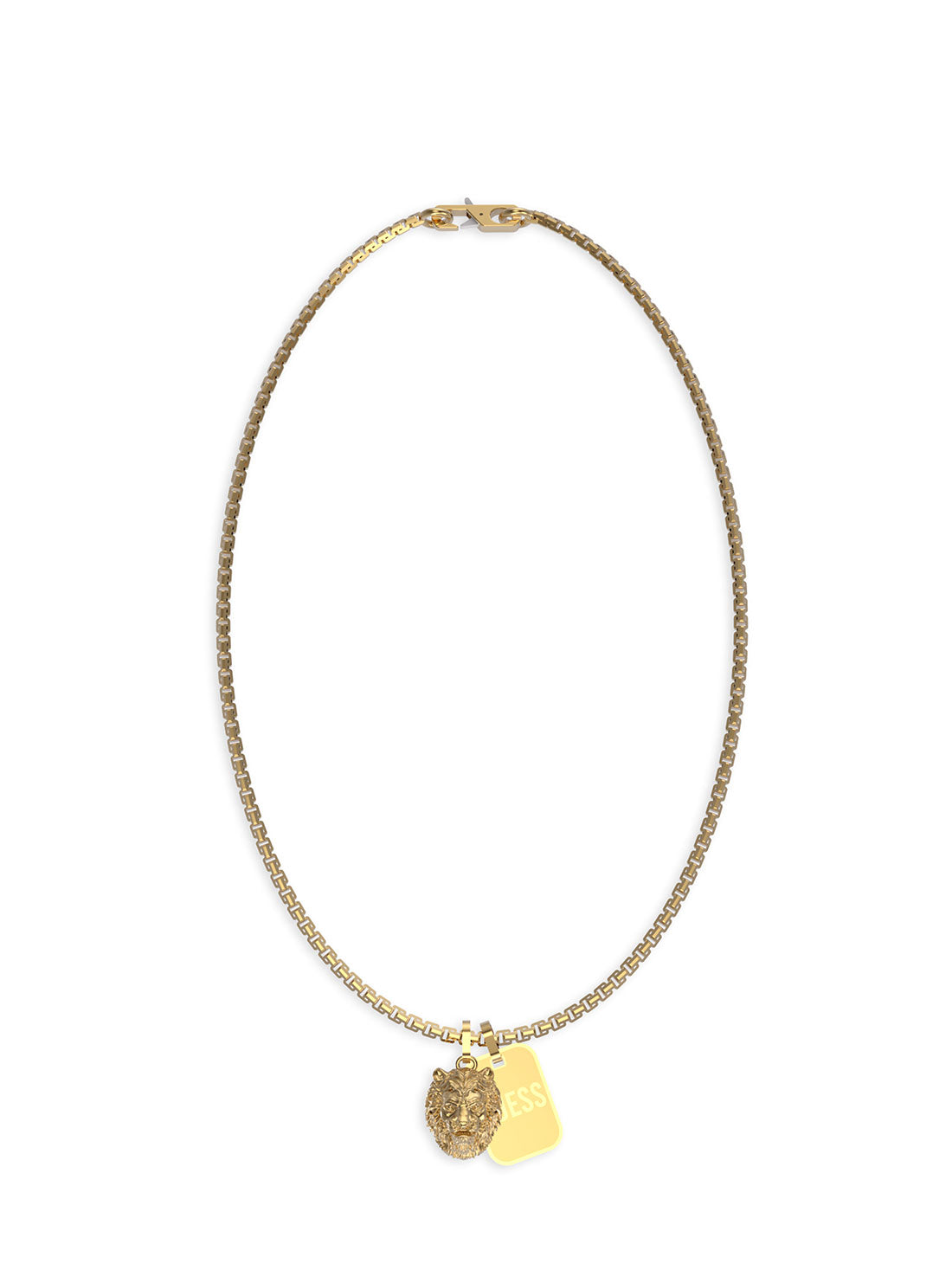 GUESS Men's Gold Lion Tag Logo Necklace  JUMN01300JWYGT-U Front View