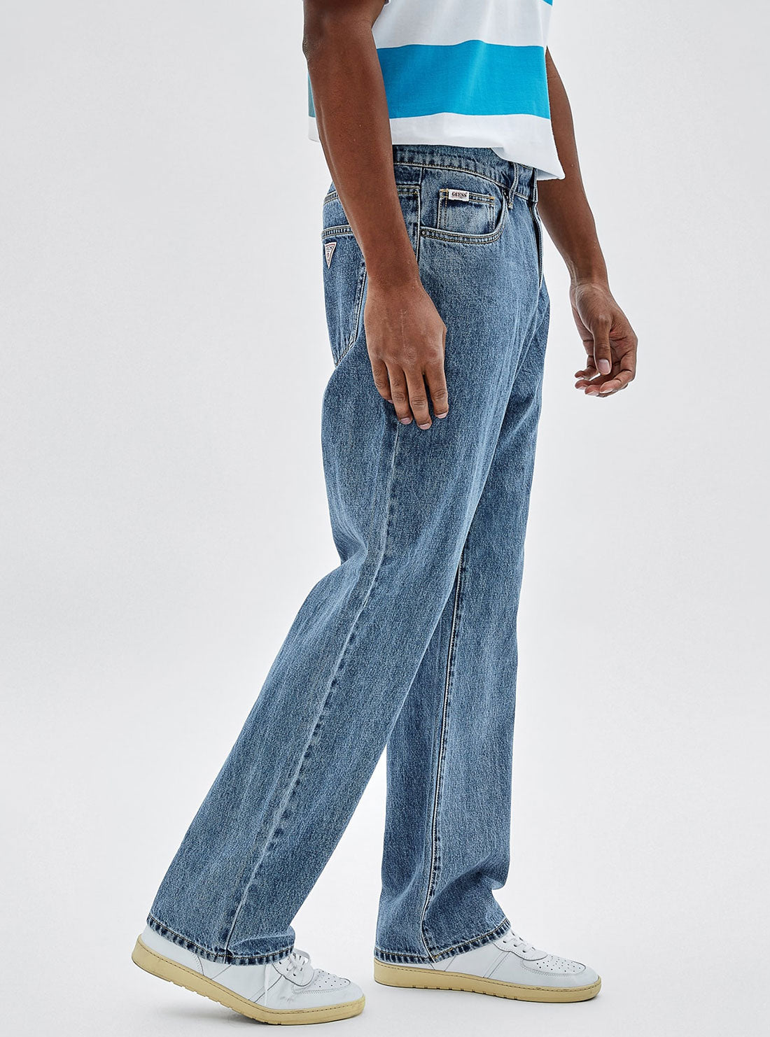 GUESS Men's Guess Originals Mid Rise Straight Leg Bowie Denim Jeans In Medium Wash M2YG39D4DP0 Side View