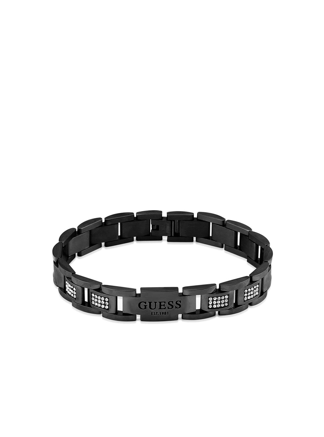 GUESS Men's Gunmetal Logo Flat Chain Bracelet JUMB01342JWGMT-U Front View