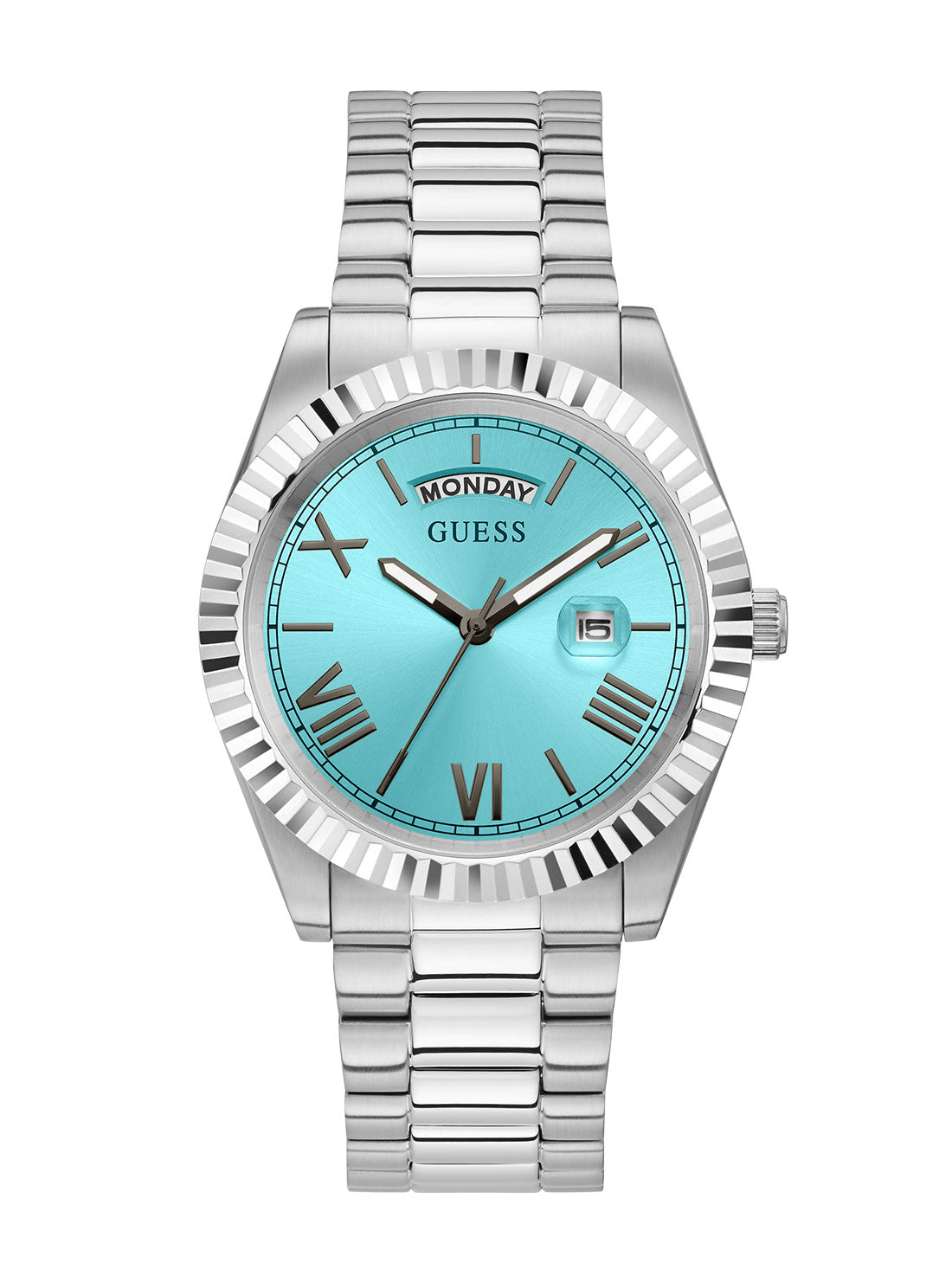GUESS Women's Silver Connoisseur Aqua Watch Front View