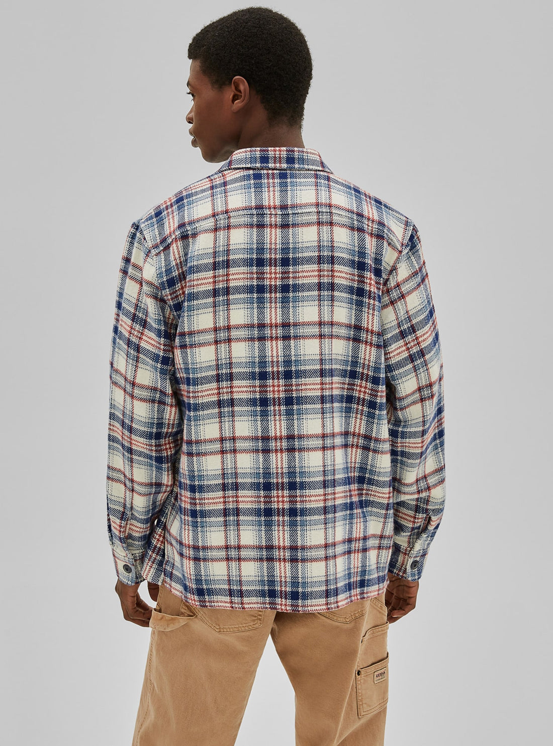 GUESS Mens Guess Originals Blue Beau Flannel Shirt M1RH03WECG0 Back View