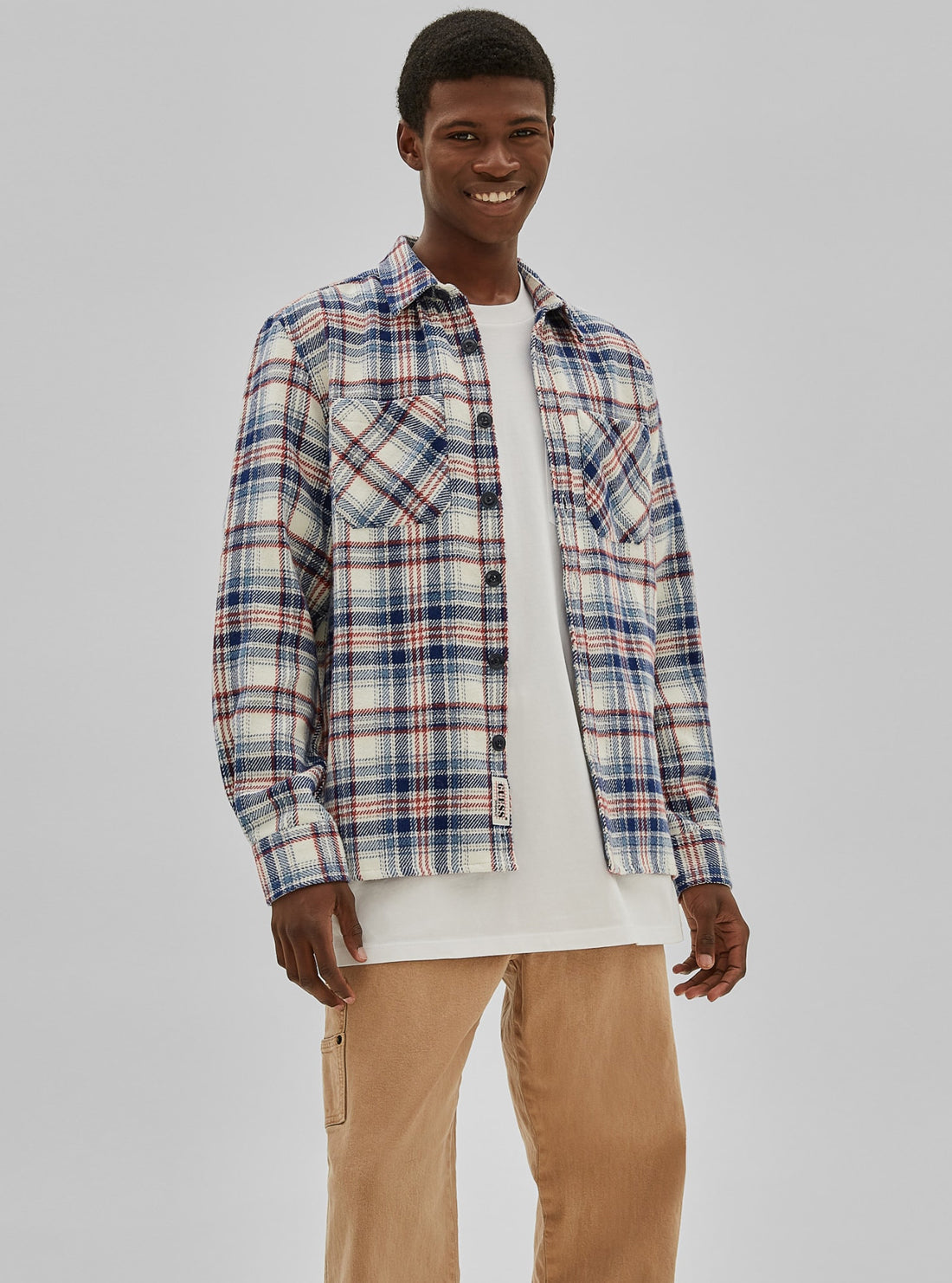 GUESS Mens Guess Originals Blue Beau Flannel Shirt M1RH03WECG0 Front View