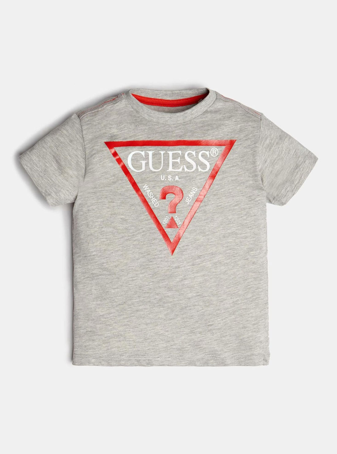 GUESS Short Sleeve Triangle Logo Grey Little Boy Tee Front View