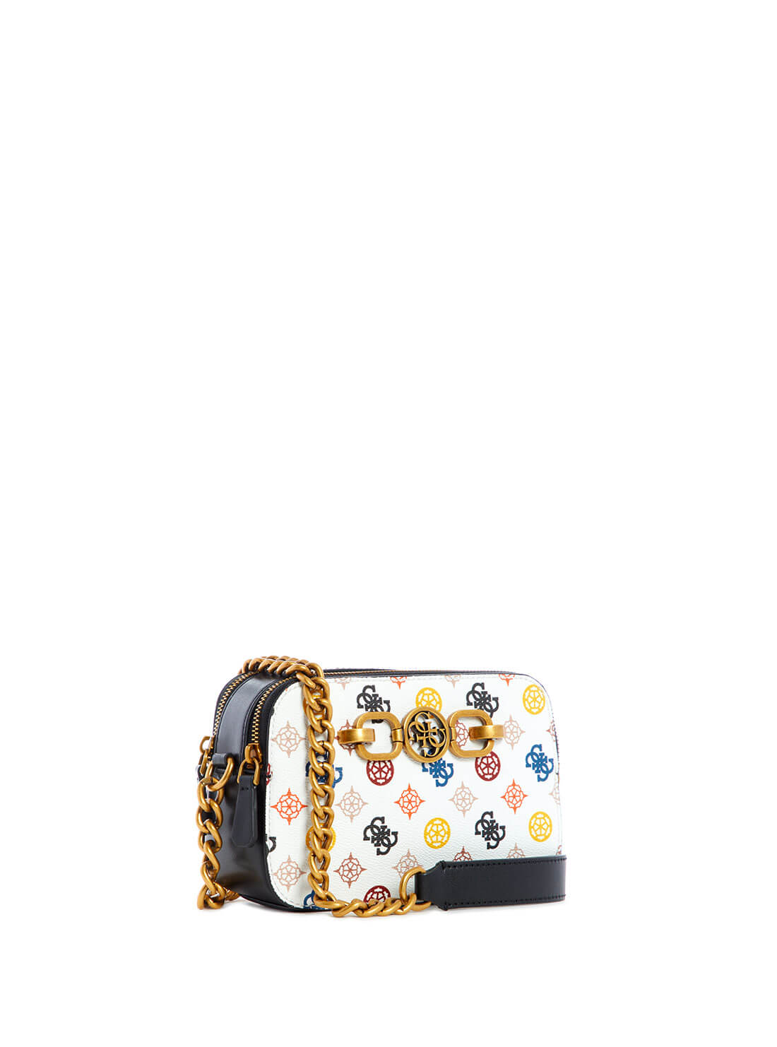 GUESS Womens White Multi Noelle Crossbody Camera Bag PW787914 Front Side View