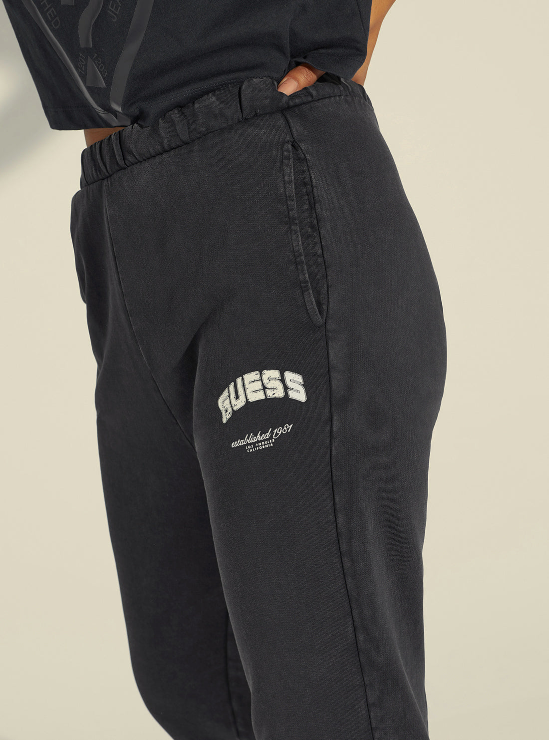 GUESS Women's Black Bryony Active Logo Trackpants V2YB05FL04D Detail View