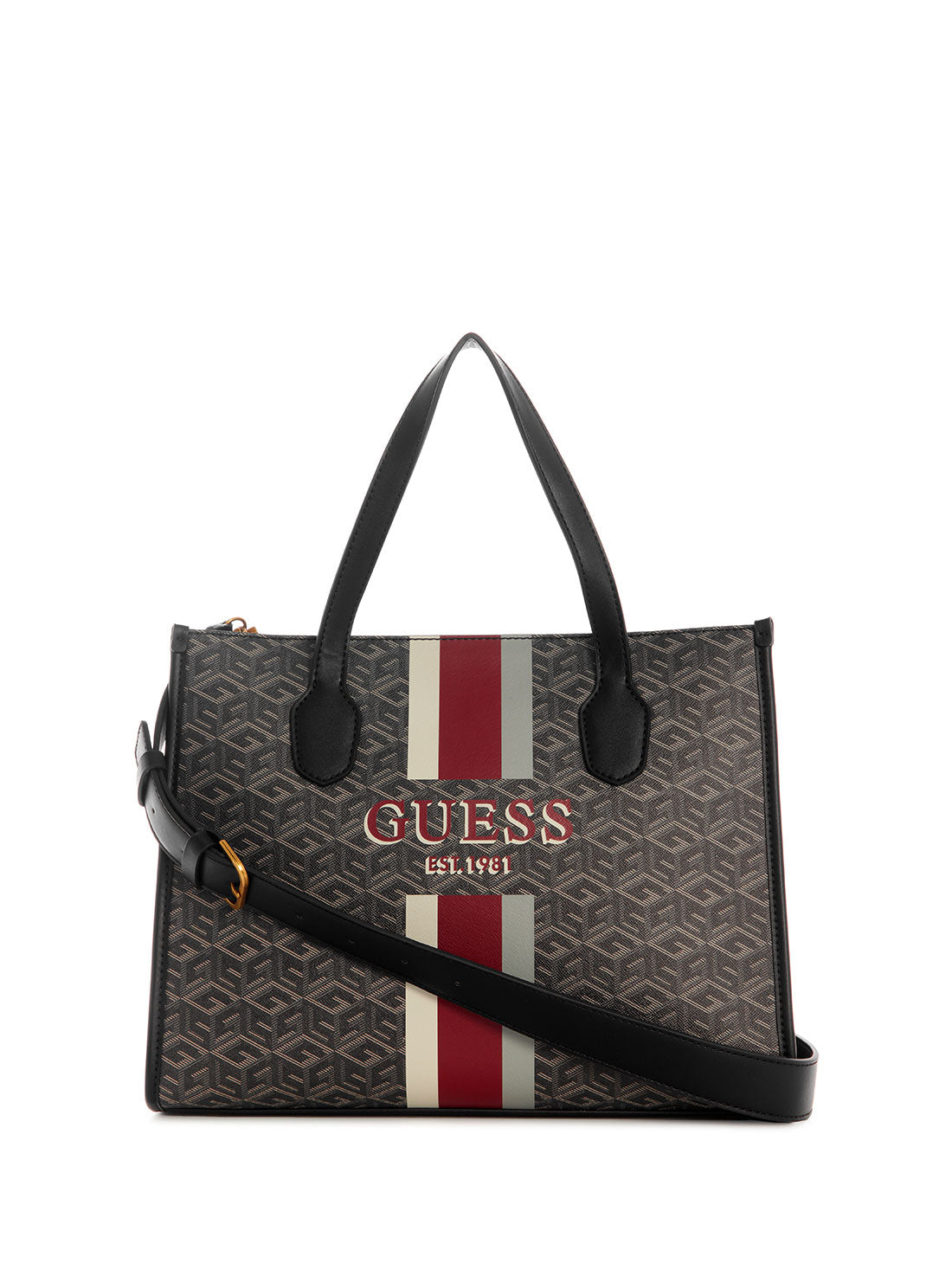 GUESS Women's Black Logo Silvana Small Tote Bag SC866522 Front View