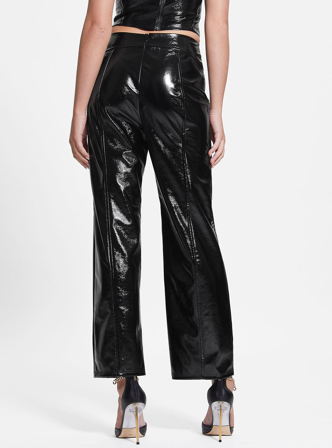GUESS Women's Black Monica Faux Leather Pants W3RB23KBJL0 Back View