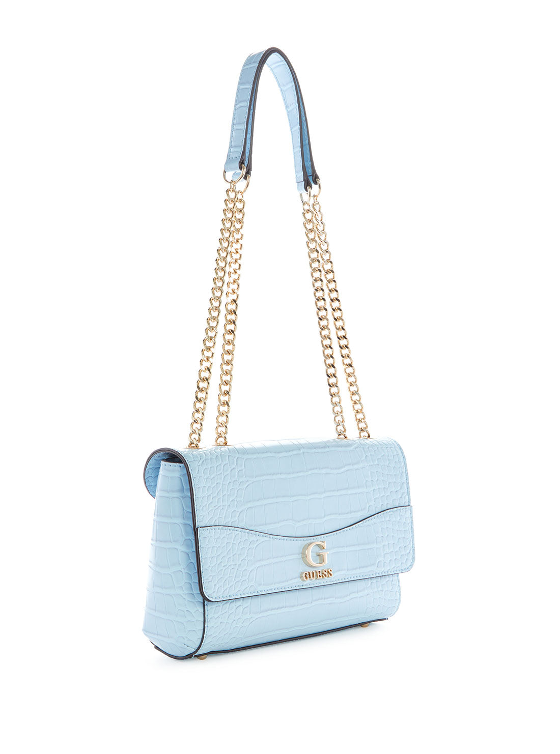 GUESS Women's Blue Nell Croco Crossbody Bag CG873621 Front Side View