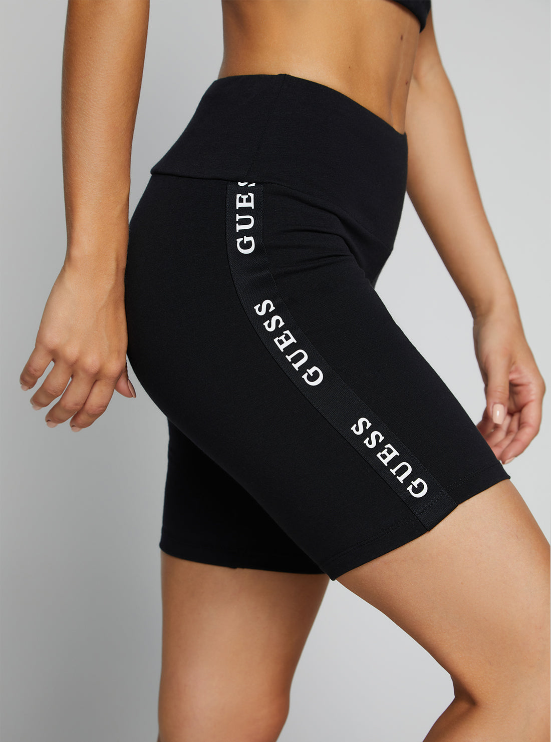 GUESS Women's Eco Black Aline Active Logo Bike Shorts V2YD12KABR0 Detail View