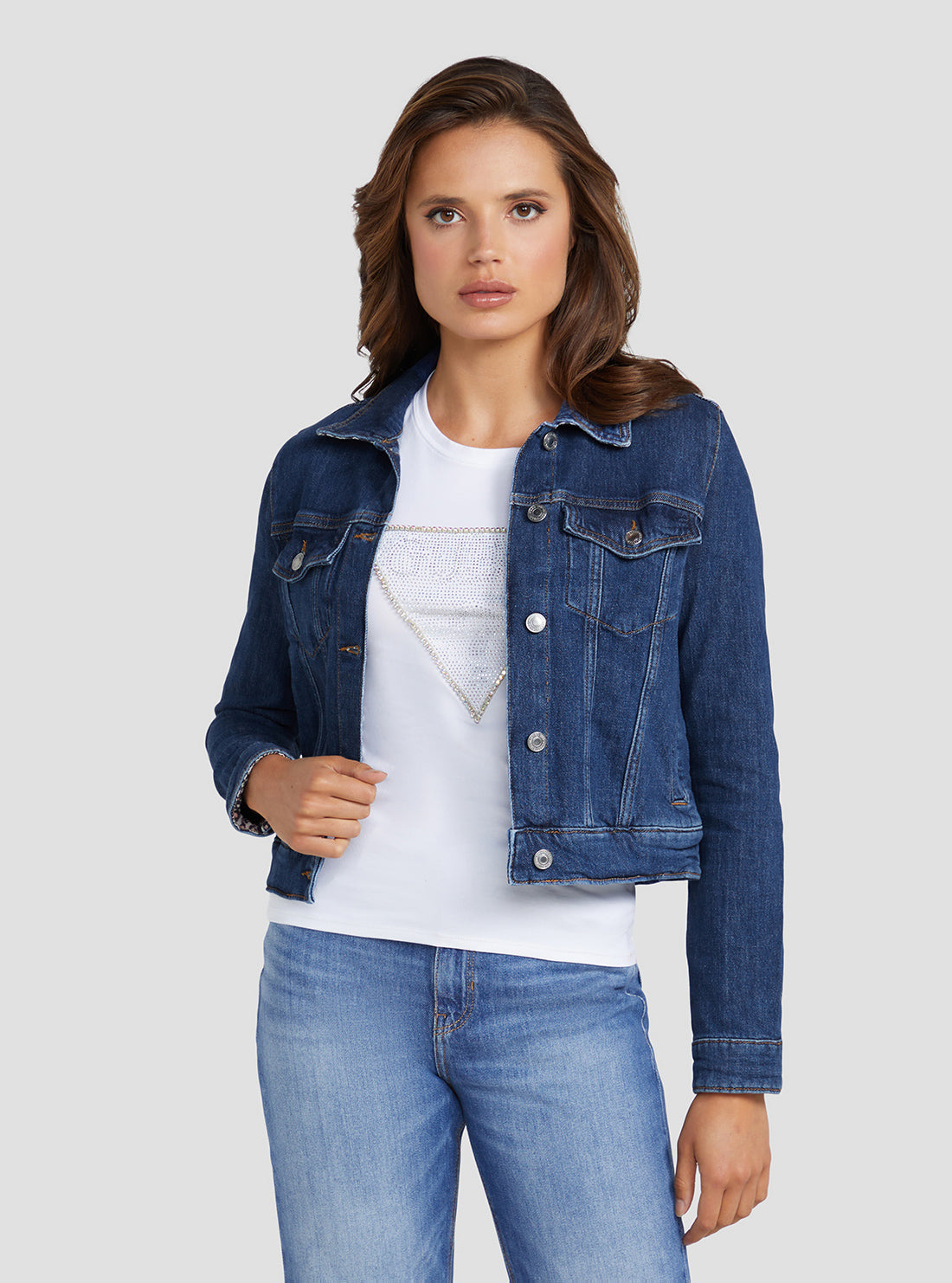 GUESS Women's Eco Denim Focus Delya Jacket W3RN01D4WF1 Front View