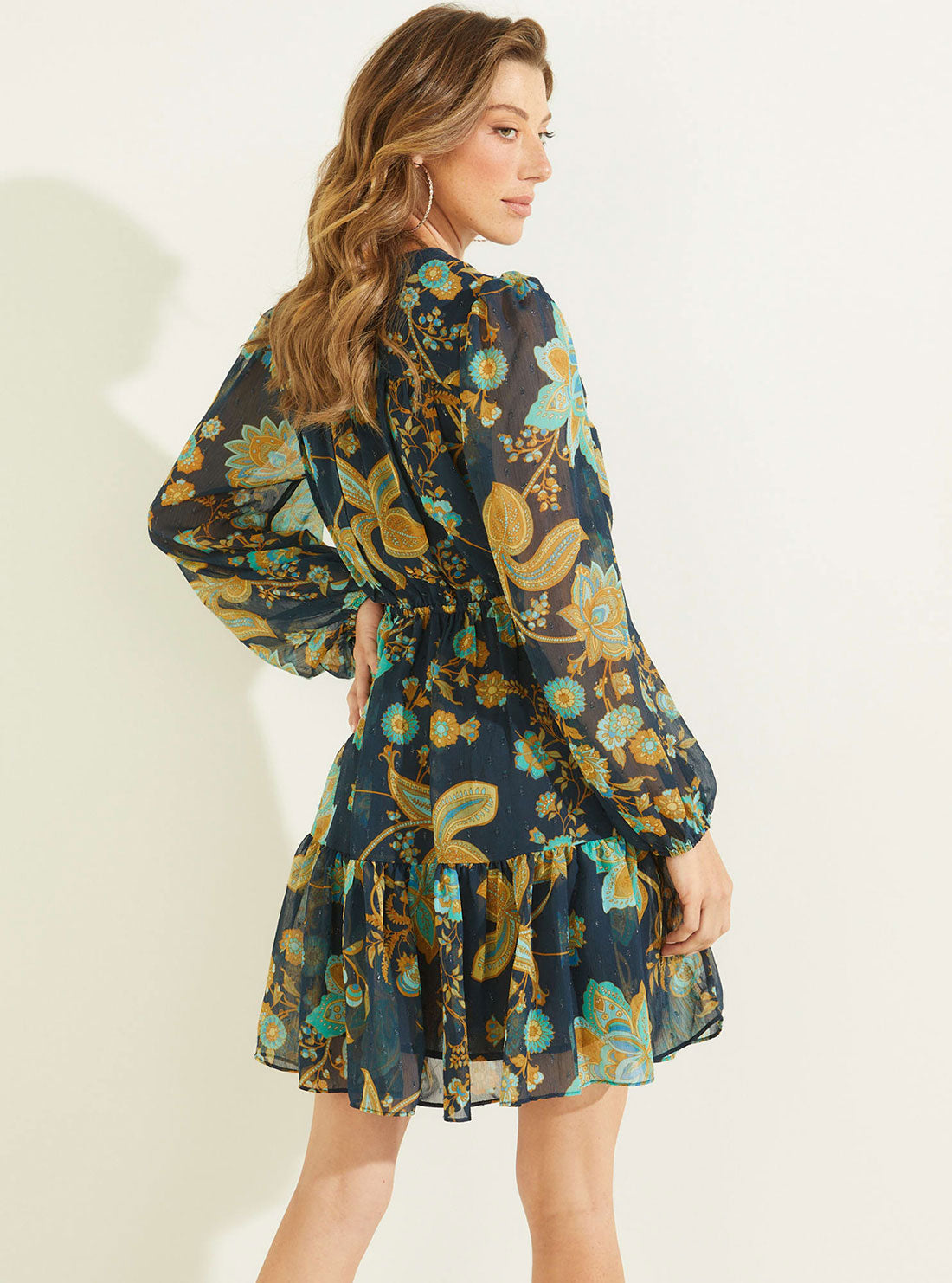 GUESS Women's Eco Green Nature Print Cassandre Mini Dress W2BK24WEXJ2 Back View