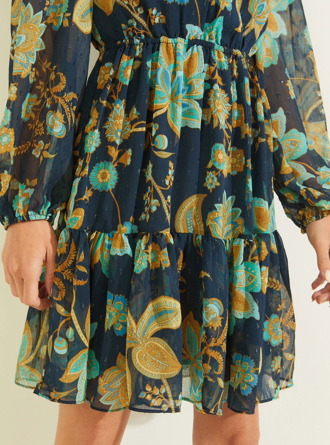 GUESS Women's Eco Green Nature Print Cassandre Mini Dress W2BK24WEXJ2 Detail View