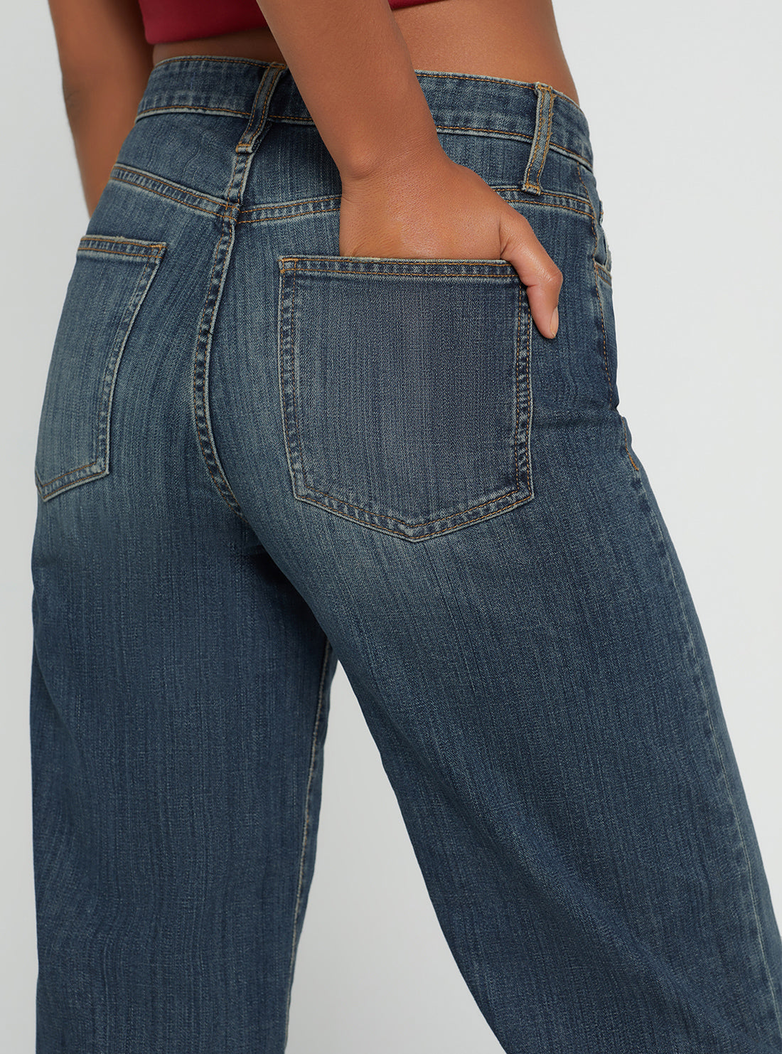 GUESS Women's Eco High-Rise 90s Boyfriend Denim Jeans In Waterton Blue Wash W2BA60D4VM0 Detail View