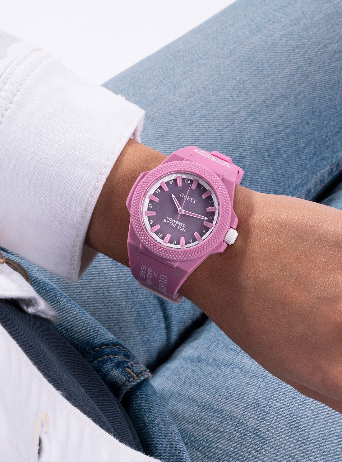 GUESS Women's Eco Pink Outspoken Nylon Watch GW0587L3 Model View