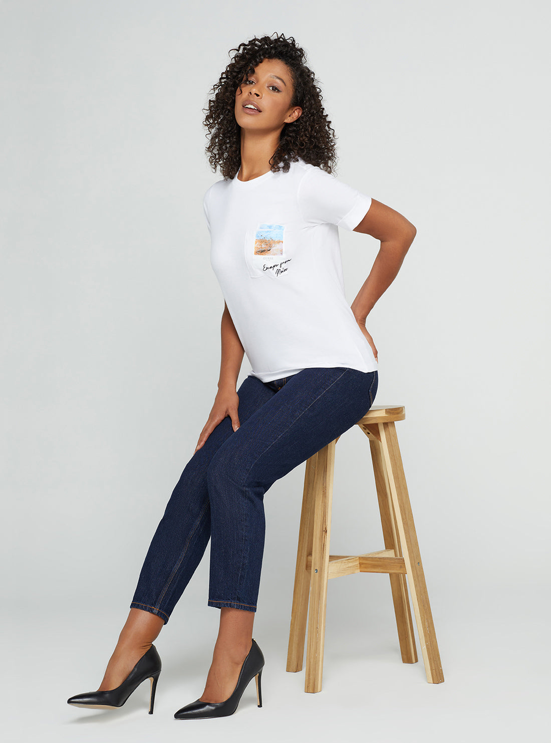 GUESS Women's Eco White Gisela T-Shirt W2BI08I3Z14 Seated View