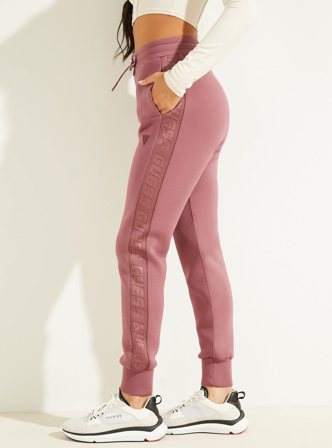 GUESS Women's Eco Wine Allie Scuba Active Trackpants V2YB18K7UW2 Side View