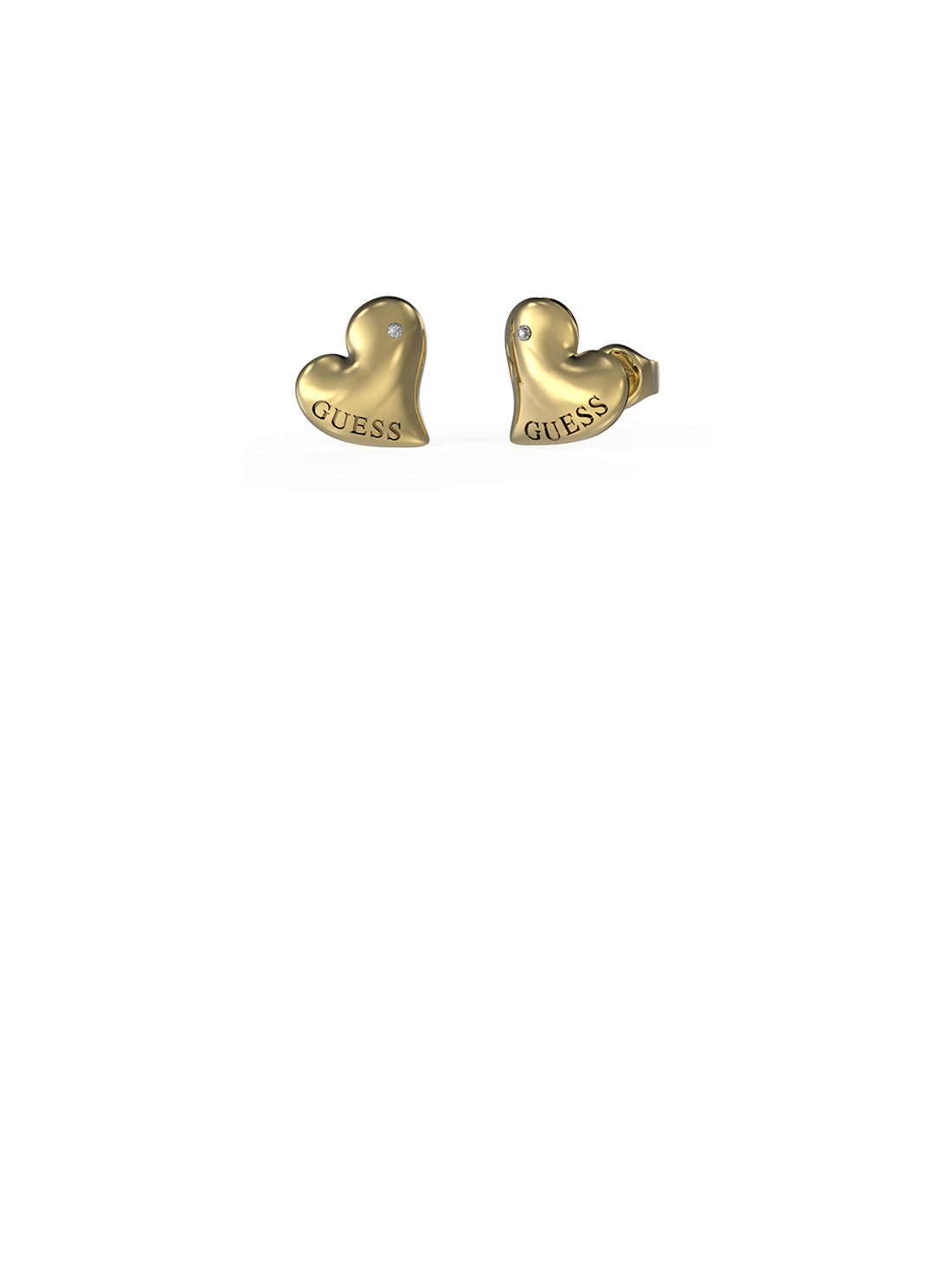 GUESS Women's Gold Fluid Hearts Stud Earrings UBE02303JWYG Front View