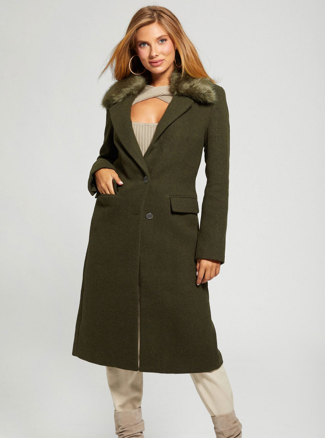 GUESS Women's Green Multi Laurence Coat W2BL53WEWY0 Front View