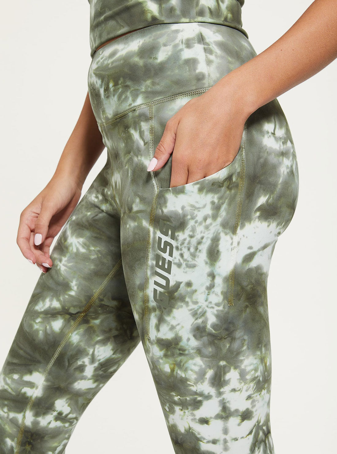 GUESS Women's Green Tie Dye Eudora Active Leggings V2BB06MC04N Detail View