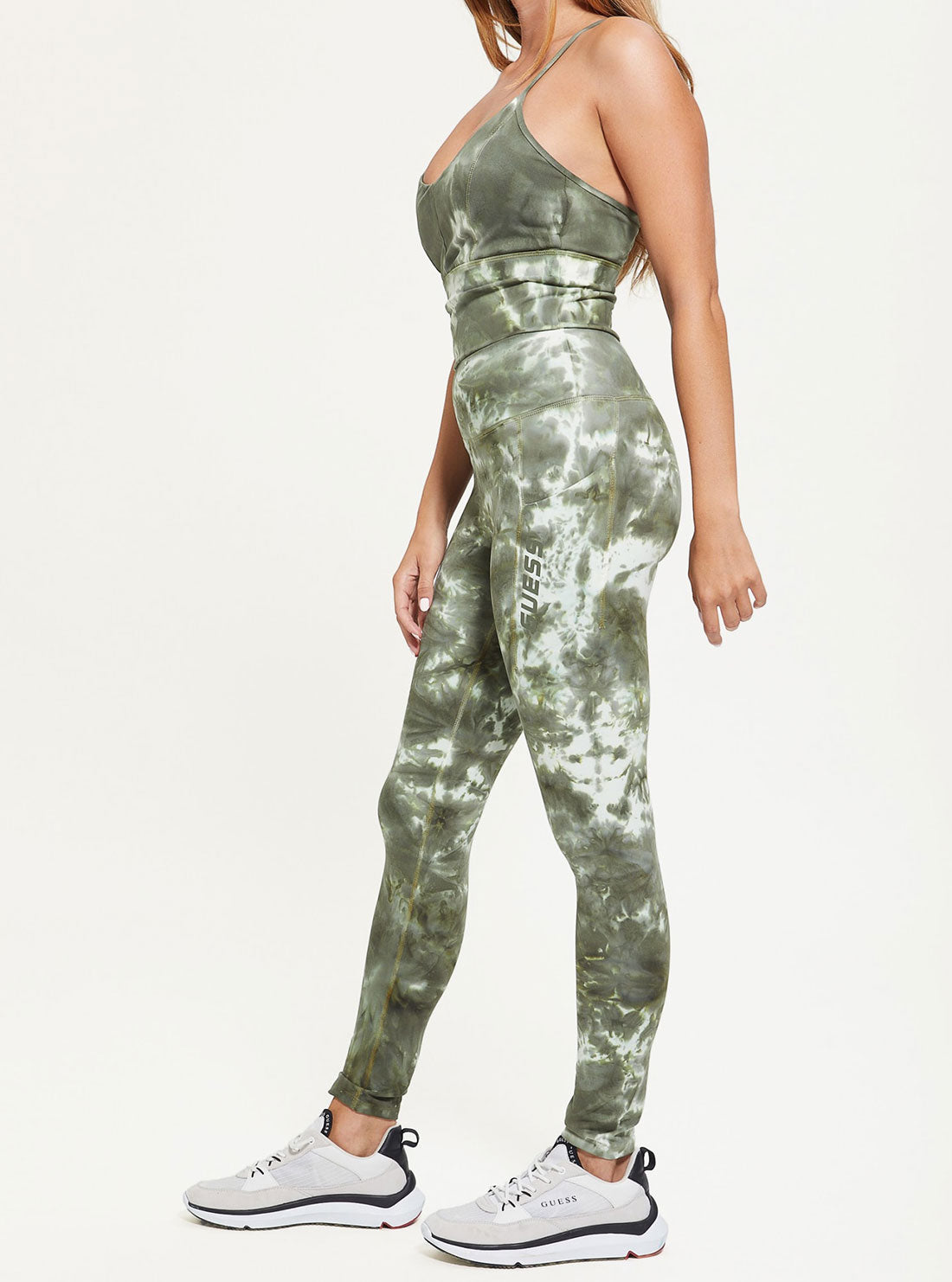 GUESS Women's Green Tie Dye Eudora Active Leggings V2BB06MC04N Side View