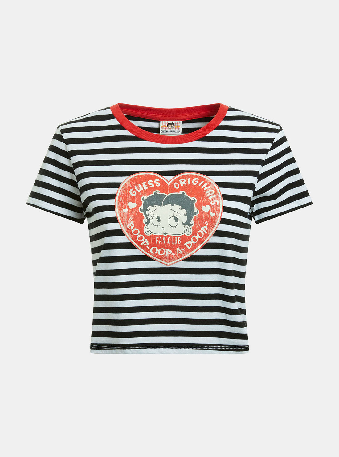 GUESS Women's Guess Originals x Betty Boop Black Striped Baby T-Shirt W2BP36KBA83 Ghost View