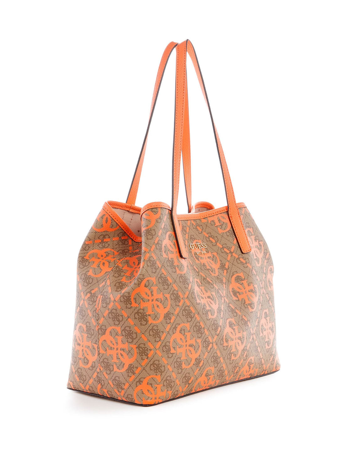 GUESS Women's Latte Orange Logo Vikky Tote Bag OQ699523 Angle View