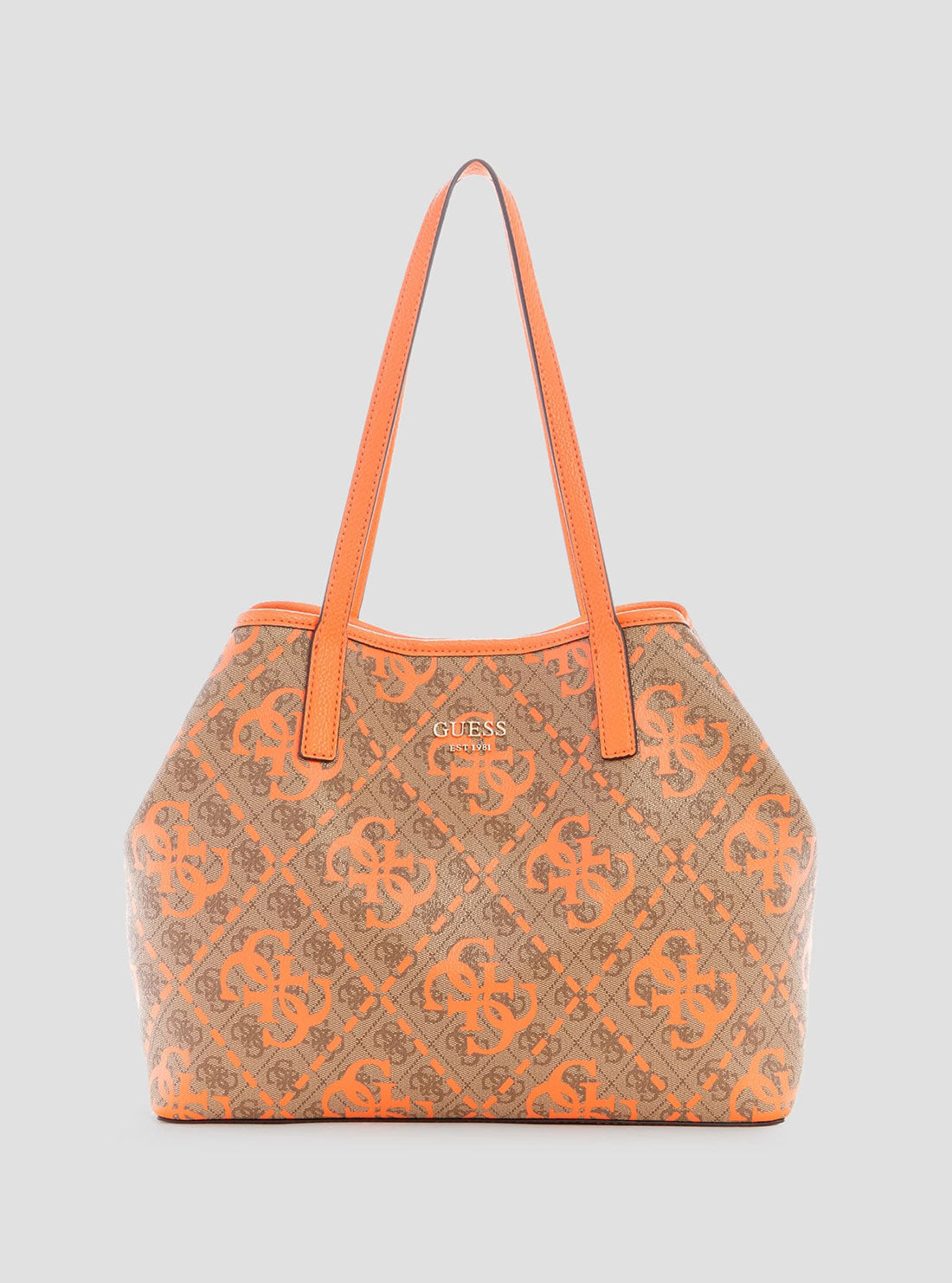 GUESS Women's Latte Orange Logo Vikky Tote Bag OQ699523 Front View