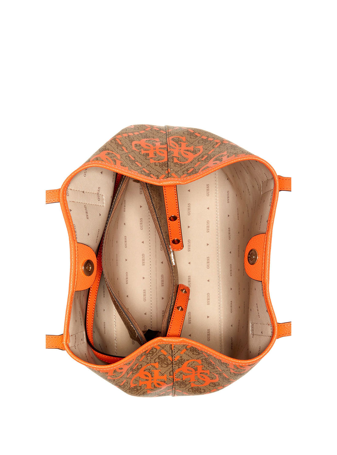 GUESS Women's Latte Orange Logo Vikky Tote Bag OQ699523 Inside View