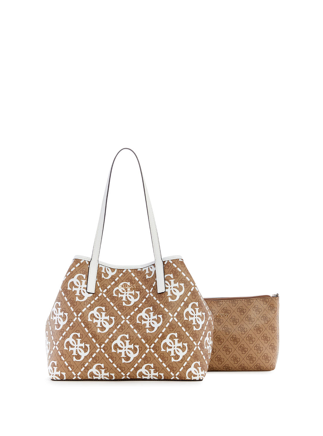 GUESS Women's Latte White Logo Vikky Tote Bag OQ699523 Full View