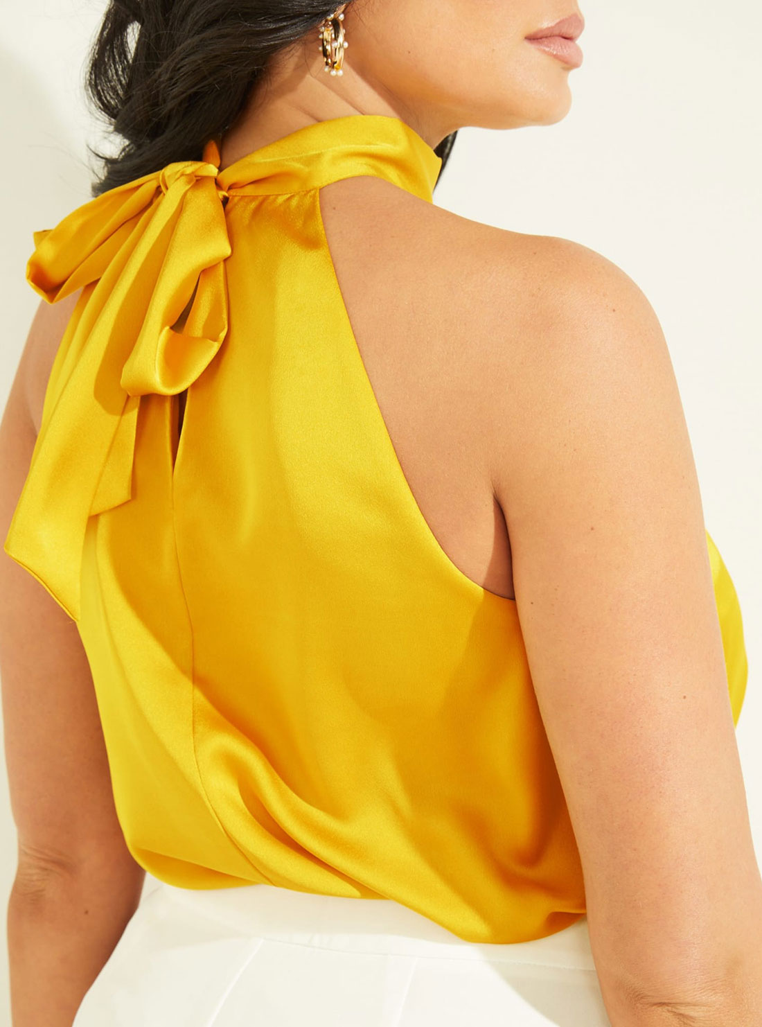 GUESS Womens  Marciano Yellow Falling Floral Solid Top 2GGH049444Z  Back Detail View