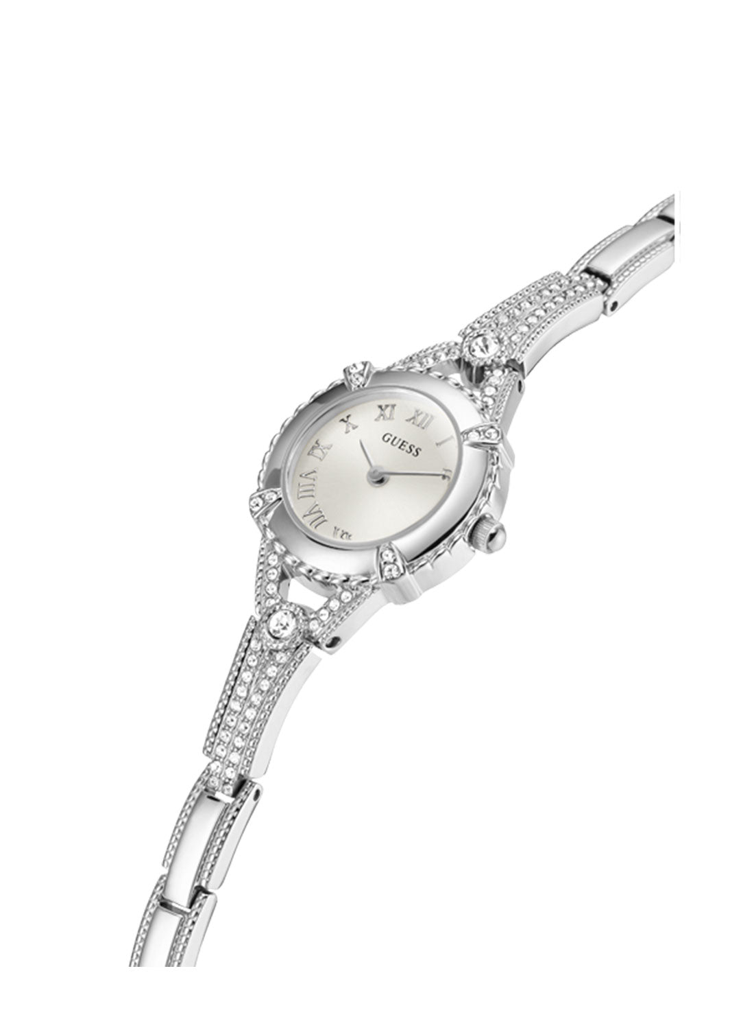 GUESS Women's Silver Angelic Glitz Watch W0135L1 Angle View