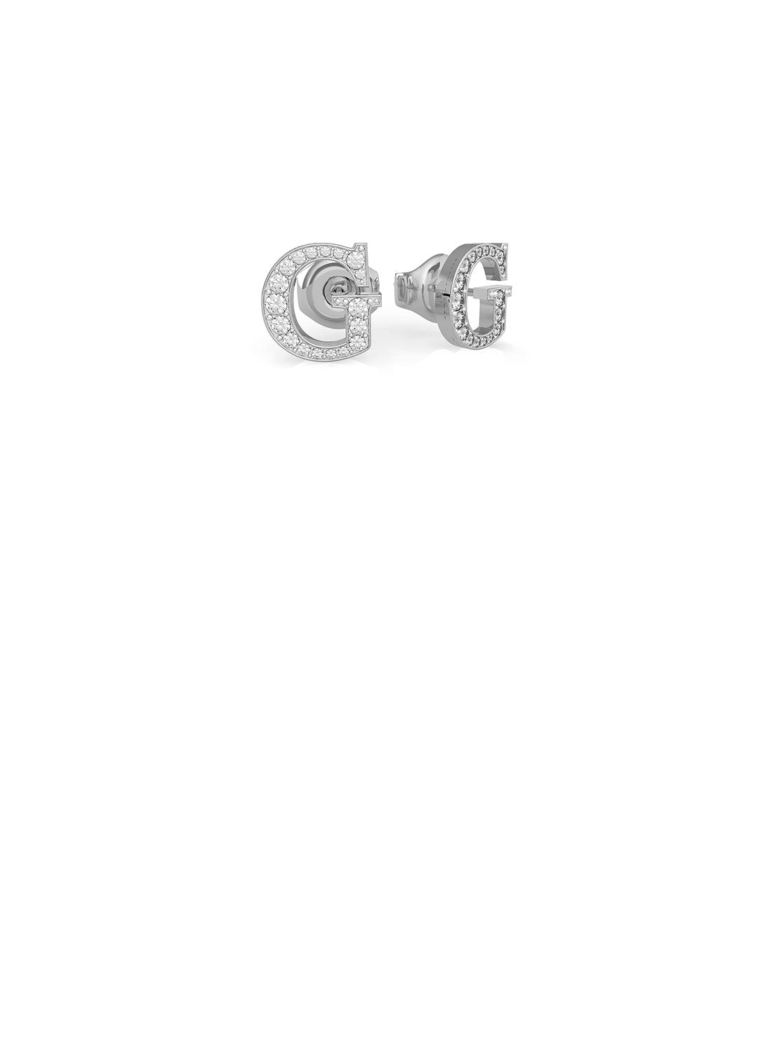 GUESS Women's Silver Party Pave Logo Stud Earrings UBE02170JWRH Front View/U