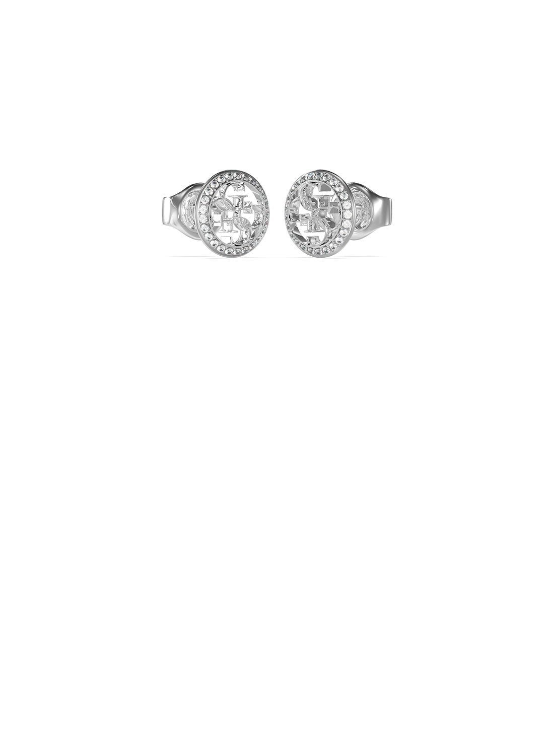 GUESS Women's Silver Quattro G Logo Earrings UBE02136JWRH Front View