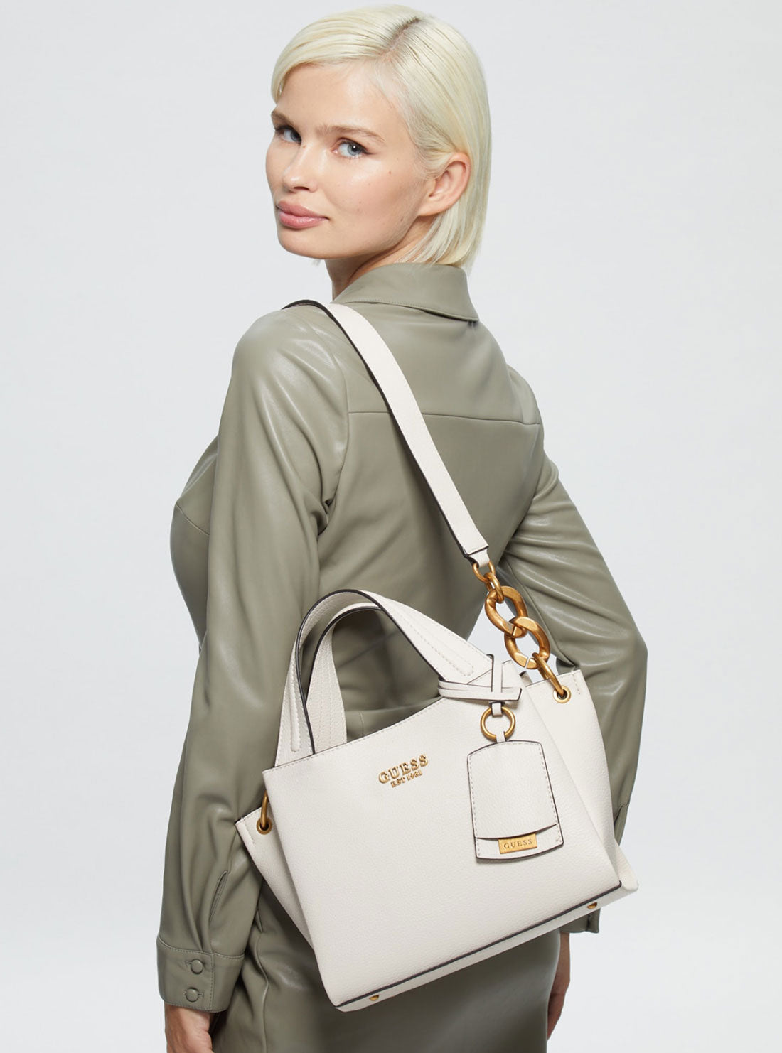 GUESS Women's Stone Zed Small Girlfriend Satchel Bag VB868322 Model View