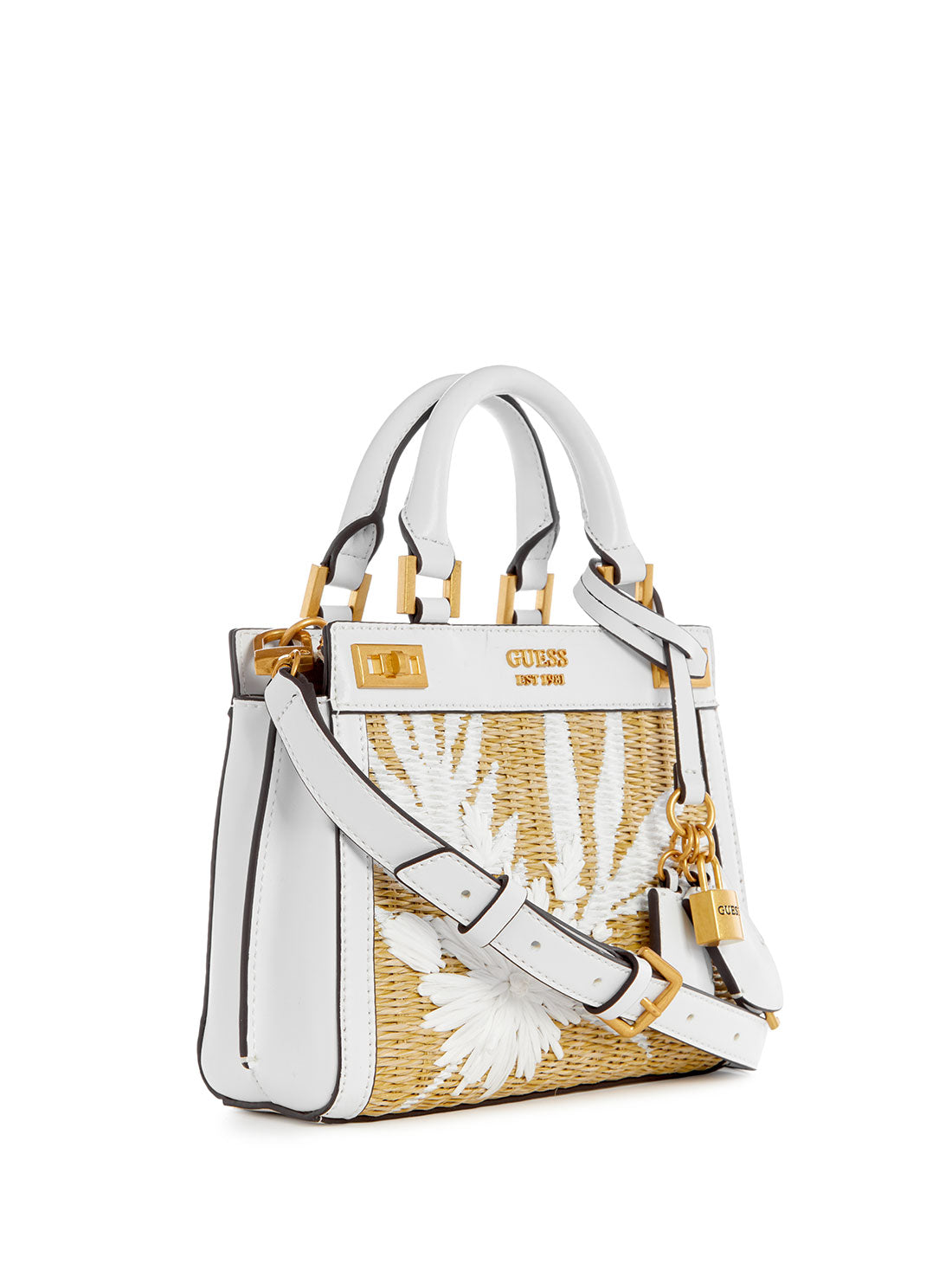 GUESS Women's White Floral Katey Mini Satchel Bag WA787073 Front Side View