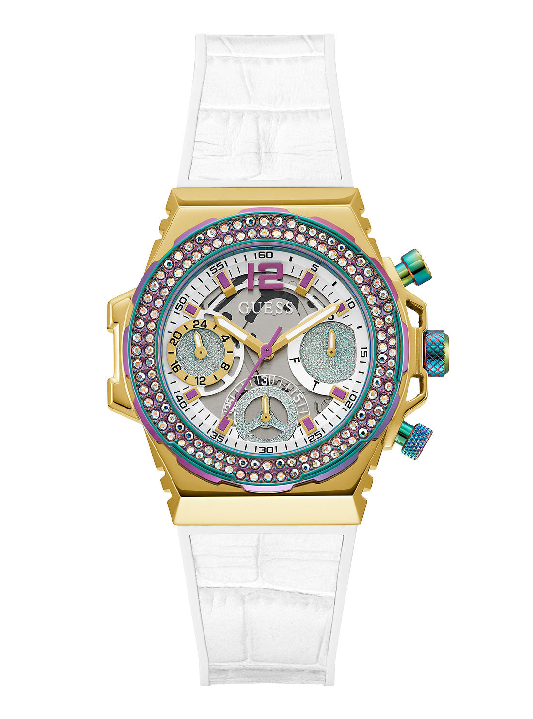 GUESS Women's White Irridescent Fusion Silicone Watch GW0553L2 Front View
