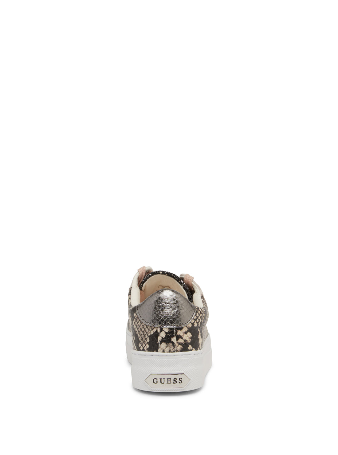 GUESS Women's White Snake Print Garmini Low Top Sneakers GARMINI2 Back View