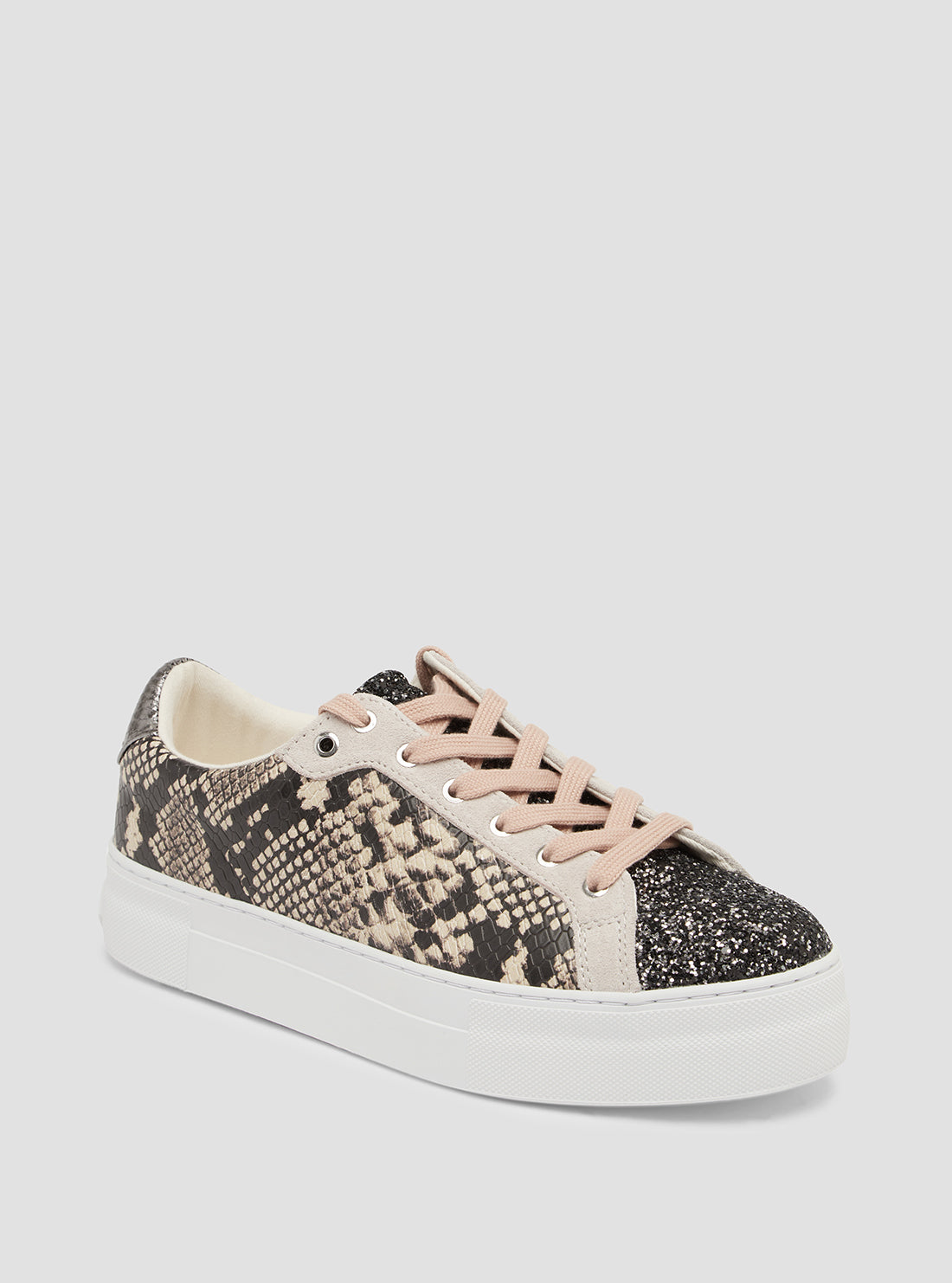 GUESS Women's White Snake Print Garmini Low Top Sneakers GARMINI2 Front View
