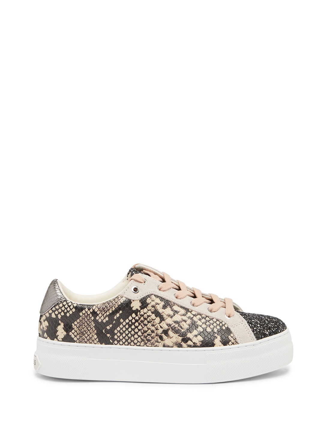 GUESS Women's White Snake Print Garmini Low Top Sneakers GARMINI2 Side View