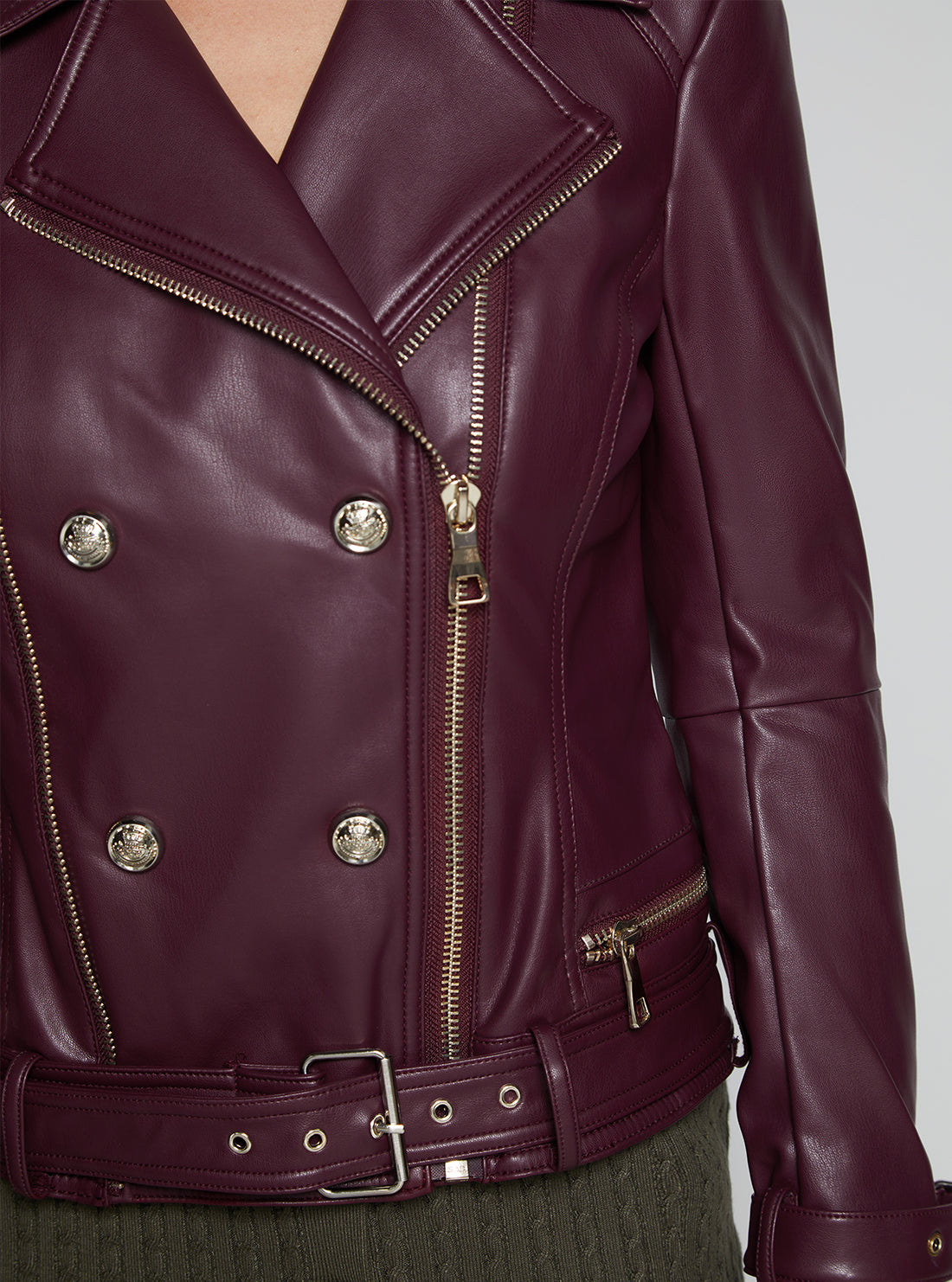 GUESS Women's Wine Olivia Moto Jacket W1GL01R8S32 Detail View