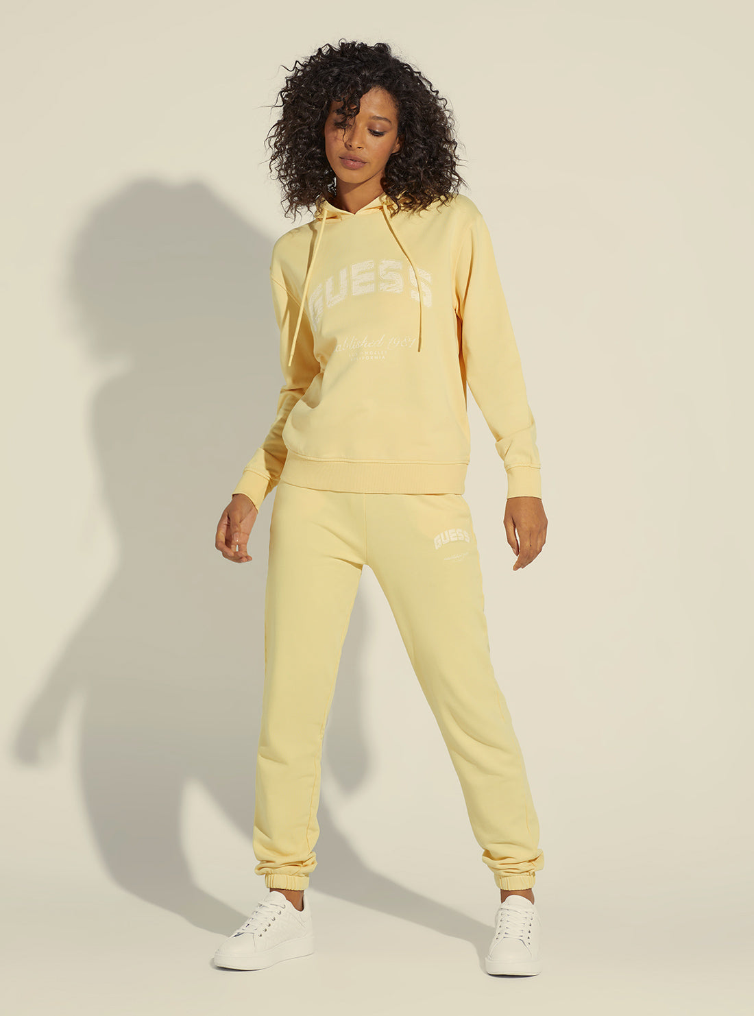 GUESS Women's Yellow Bryony Active Logo Hoodie Jumper V2YQ02FL04D Full View